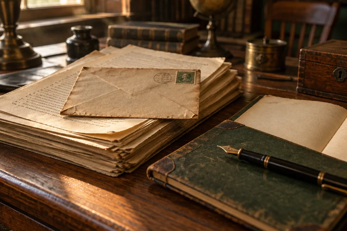 Old question sheets and a notebook on a desk